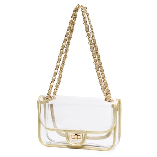 Image of Womens PVC Clear Purse Handbag with Chain Stadium Approved Clear Bag See Through Bag for Working and Concert