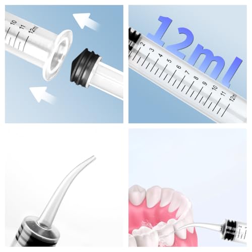 10 pack dental syringes with curved tip disposable gradient dental irrigation syringes for oral dental care tonsil stone removal laboratory feeding small pets curved measurable 12ml transparent 10
