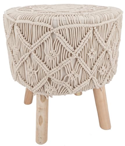GURU SHOP Taburete de macramé, taburete boho natural - Modelo 2, beige, 50 x 45 x 45 cm, muebles de asiento
