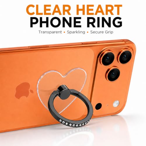 Image of Mizi 2Pack Transparent Heart Phone Ring Holder Kickstand, Bling Crystal Finger Grip Stand with 360 Rotation for iPhone, Samsung, Android Phones & Cases - Black