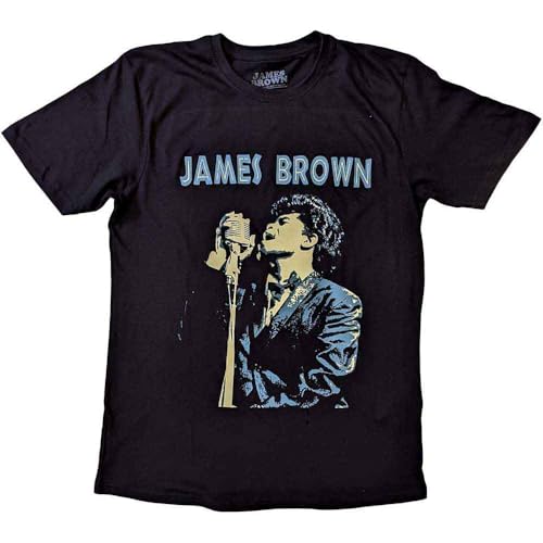 James Brown T Shirt Holding Mic Nouveau Officiel Unisex Noir Size S