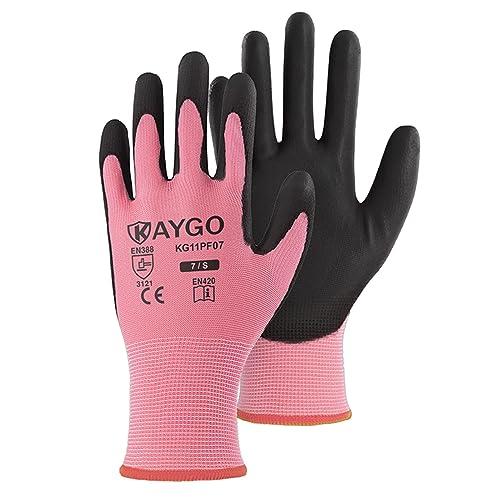 Image of KAYGO Safety Work Gloves for Men Women, PU Coated Palm & Fingers, KG11P | Smooth Grip, Breathable & Lightweight, 13-Gauge Seamless Knit, for Light Warehouse, Manufacturing, Gardening