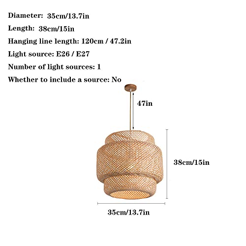 WJJHERRH Bohemian Pendant Light Black Woven Chandelier Rattan Rustic Lampshade Hollow Single Light Hanging Lamp with Wood Canopy Boho Living Room Farmhouse Hanging Light with Adjustable Cord - Image 2