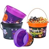 Holady 4 Pcs Halloween Bucket Kids Party Favors Trick or Treat Pail with Handle Candy Treat Bucket Pumpkin Colored for Children Halloween Party Supplies