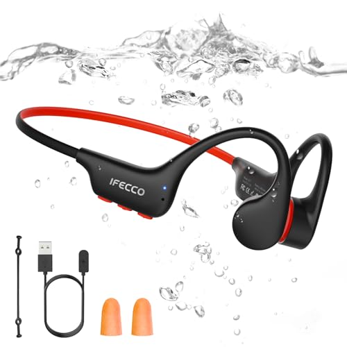 IFECCO Auriculares Conduccion Osea Natacion - IP68 Resistente al Agua Auriculares para Nadar Bluetooth 6.0,Cascos Conduccion Osea con 8G Mp3 para Natacion Correr Ciclismo