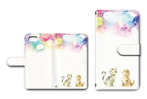 汎用スマホケース iPhone8 / iPhoneSE (第2・第3世代) 4.7inchモデル 用 手帳型ケース カメラ穴搭載 ダイアリー スマホカバー レザー製 Cat meets Dog 【デザインC】 アイフォン アイホン エイト エスイー2