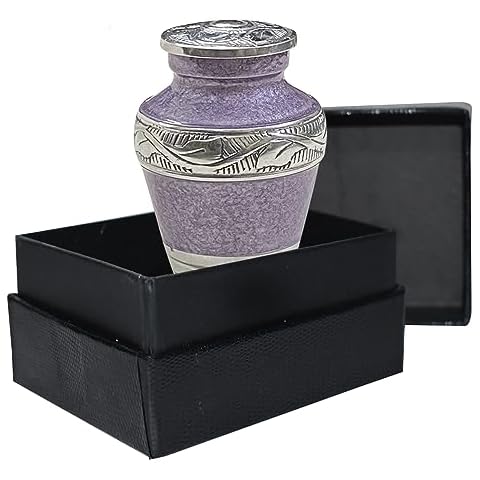 BOLD & DIVINE Beautiful Purple Textured Small Keepsake Urns for Human and Pet Ashes | with Velvet Bag & Funnel - 1 Quantity Cover