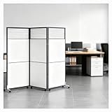 XILYZMO Flodable Office Workstation Privacy Panels, Stand Up Modular Wall System, Aluminum Frame Dining Areas Screen Fence Removable Acoustic Partitions for Room Separation(3Fan-3.2x1.4m)