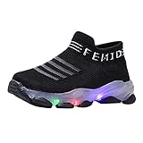 Kids LED Light Up Shoes Boy Girl Soft Knit Breathable Sock Soles Casual Flashing Slip-On Sneakers as Gift Black