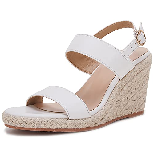 Image of VETASTE Womens Espadrille Wedge Sandals Heels Open Toe Platform High Heeled Ankle Strap Buckle Dress Wedges Shoes