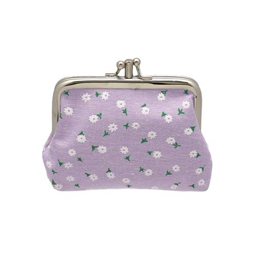 Coin Purse Vintage Bag Lock Wallet Buckle Kiss Lock change purse change holder wallet coin Canvas cotton coin purse (A purple)