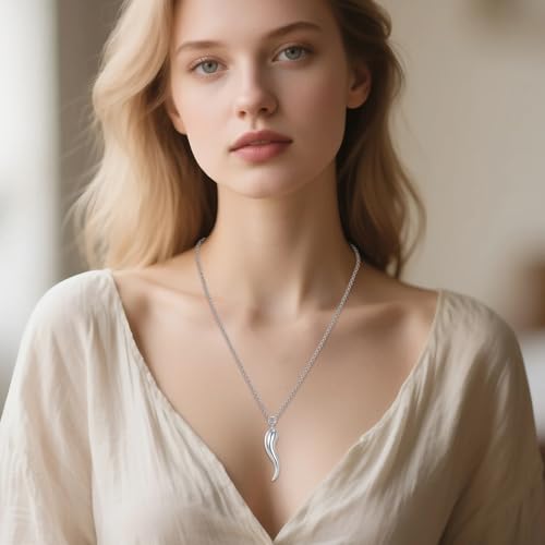 YFN 925 Sterling Silver Italian Horn Necklace for Men Women Protection Good Luck Pendant with 22+2" Chain Gift for Christmas, Valentine's Day, Father's Day, Mother's Day, Birthday-Gift Box Included4