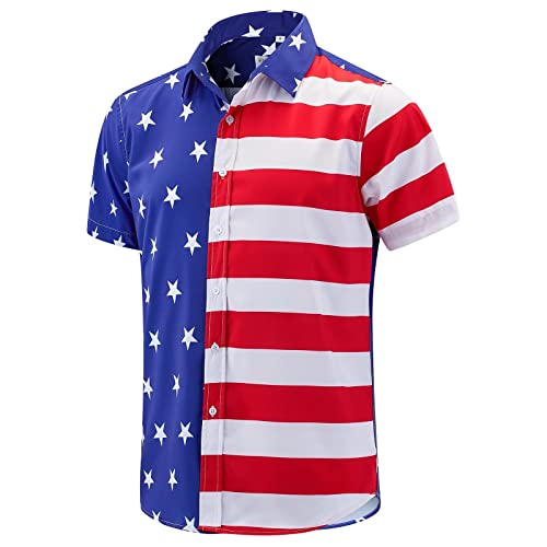 ENVMENST Men's American Flag Button Down Shirts Casual Short Sleeve Patriotic Hawaiian Shirt2