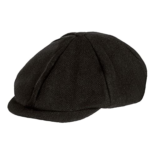 Boland 33024 Birmingham Hat, Black, Peaked Cap, English, Fabric with Herringbone Pattern, Costume, Carnival, Theme Party