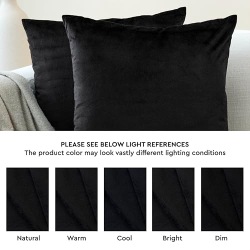 Image of Encasa XO Velvet Throw Pillow Covers 24x24 in (60x60 cm) - Black - No Inserts, Pack of 2 Cases | Solid Plain Dyed Soft & Smooth, Square Decorative Cushion Covers for Living & Bedroom