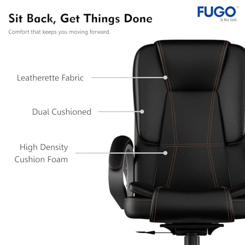 Image of FUGO FG13B Ergonomic Office Chair with Adjustable Height Cushioned Back Seat Tilting Mechanism HeavyDuty Metal Base Dual Nylon Casters Ideal for Work Gaming Study 3Year Warranty (Black)