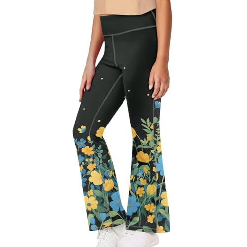 Flower Girls Flare Leggings Yoga Dance Pants Kids Bell Bottoms School Preppy Teen High Waist Athletic 7-14 Years
