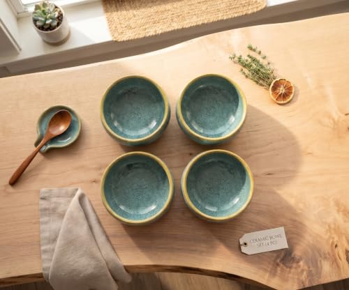 Image of Freakway Handcrafted Serving Bowls Teal Reactive Glaze 3.5 Inch Set of 4