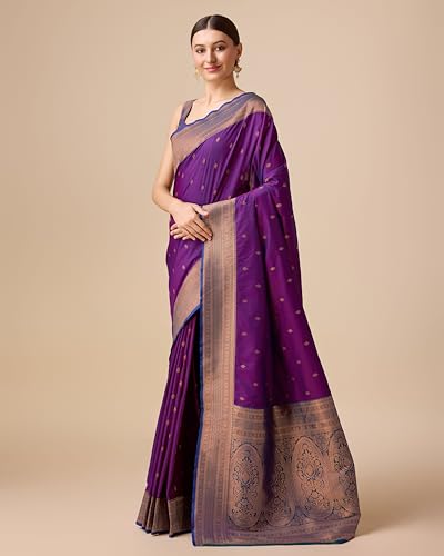 Image of Monjolika Fashion Women's Pure Kanjivaram Style Banarasi Soft Silk Saree With Blouse Piece For Wedding