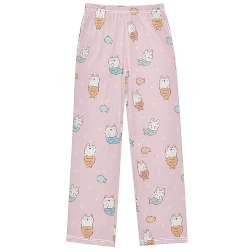 Boy's Pants Bear Rabbit Mermaid Fish Pink Jogger Pants Elastic Waist Long Bottoms Trousers with Pockets 6-14 Years