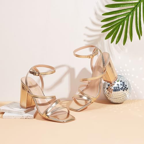 Elisabet Tang Women's Strappy Chunky Heels Sandals, Ankle Strap 3 inch Mid Block Heels Lace up Square Open Toe Thick Heeled Sandals Shoes2