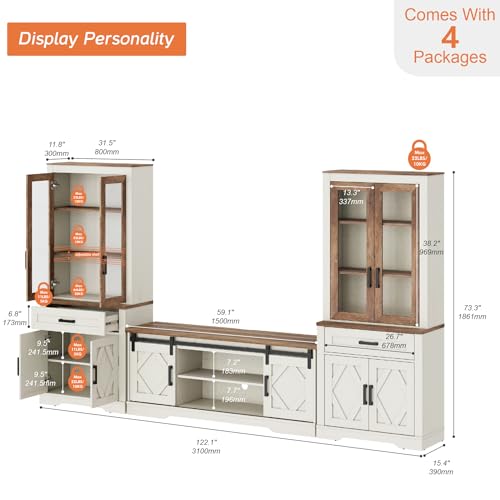 Image of WAMPAT Farmhouse Entertainment Center with Bookshelves for 65 inch TV