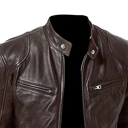Ymosrh Men's Leather Jacket Faux Motorcycle Jacket Pu Bomber with Hood Jackets, S-L4