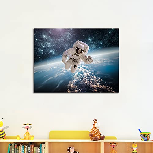 Outer Space Wall Art Posters - Framed Astronaut On Earth Paintings For Modern Decoration 12X16In Universe Themed Real Spaceman Pictures Prints Artwork Decor For Living Room Dormitory Teens Bedroom Bar #TOP6