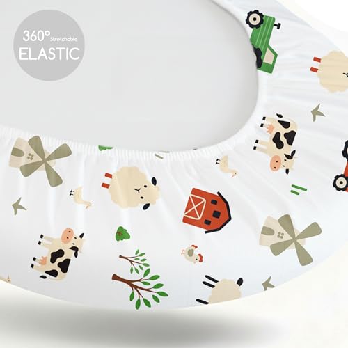 Image of Baby Bassinet Sheets Girl Boy, 3 Pack Fitted Bassinet Sheet | Breathable Cozy Bassinet Mattress Sheet, Compatible with Halo Bassinest Swivel Sleeper, Graco, 32 inch x 16 inch, Farm Animals