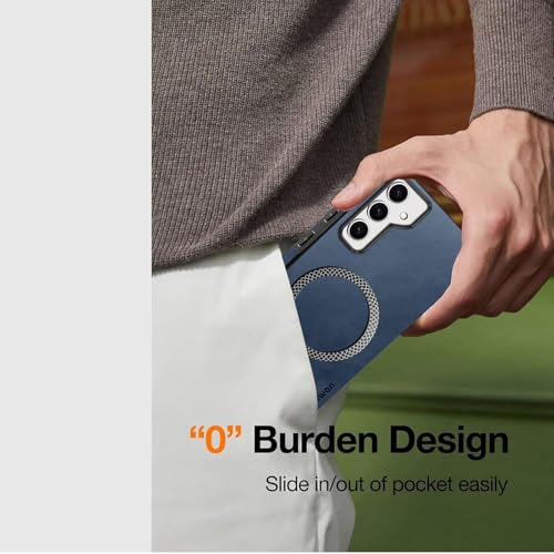 Image of KARWAN Shockproof Hybrid Leather Finish Back Case Cover Compatible with Samsung Galaxy A35 with Wireless MagEaze Charging Cover, Anti-Scratch Shield Case with Strong Minimalist Design (Blue)