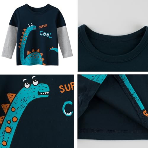 Toddler Boy Long Sleeve Shirts 3-Pack Boys Cotton Pullover T-Shirt Graphic Kids Basic Tops for 18M-9Y3