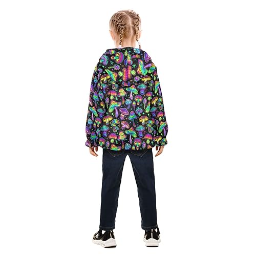 Bright Psychedelic Mushrooms Boys Fleece Hoody Jacket Zip Up Coat Warm Fall Winter Plush Jacket Long Sleeve Outerwear4