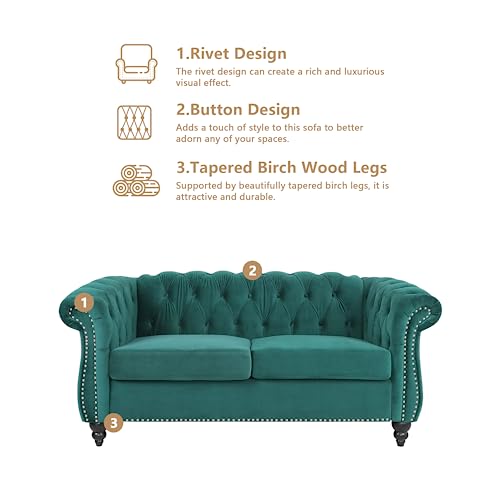 Image of QHITTY 2 Piece Living Room Set, Sectional Chesterfield Sofa Chair Contemporary Upholstered Velvet Loveseat Couch Sets for Living Room, Bedroom, Office