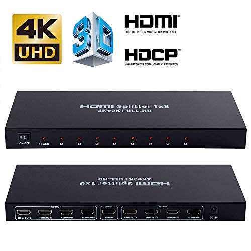 4K 1x8 HDMI Splitter, NEWCARE One in Eight Out Powered 8way HDMI Splitter
