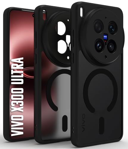 Image of RIGGEAR Shockproof Sleek Hybrid Armor Back Cover Case Compatible with MagSafe Accessories for Vivo X300 Ultra 5G (Smoke Black Matte PC + Black TPU Bumper)