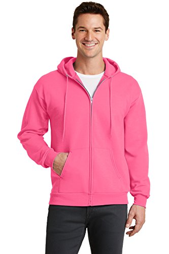 Port & Company - Core Fleece Full-Zip Hooded Sweatshirt L Neon Pink