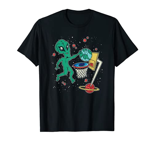 Alien Playing Space Basketball Galaxy Universe Sports Fun T-Shirt
