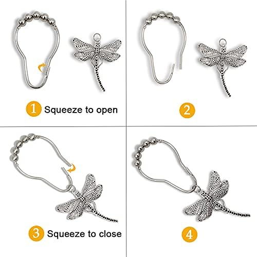 Decorative Shower Curtain Rings Hooks Home Bathroom 304 Stainless Steel Rustproof Shower Curtain Hangers for Shower Rods Curtains, Decor Accessories, 12 PCS
