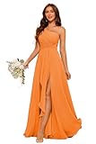 Raseal Orange Chiffon Bridesmaid Dress with Pleats Bodice Single Shoulder A Line Prom Dress Long for Women Orange 04