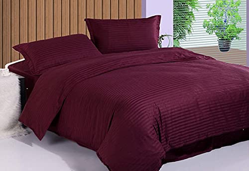 Image of Sofrito Bed Sheet Glace Cotton Striped - 300 TC - Super King (108 inchx108 inch) - with 2 Pillow Cover | Ideal for Hospitals, Clinics, Hostels, PGs, Hotels & Guest Houses |Wine