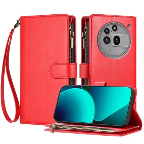 Étui Nothing CMF Phone 2 Pro rouge housse portefeuille cuir avec fermeture éclair