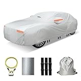 OWEEIO 30 Layers Car Cover for Automobiles All Weather Waterproof, Outdoor Snowproof UV Protection Windproof, Door Zipper, Soft Cotton, Heavy Duty Universal Car Covers, (Silver, Fit Sedans 201"-210")