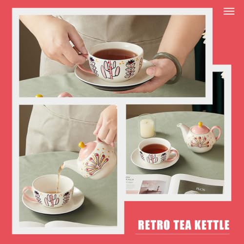 Service à thé en céramique rose confortable avec théière peinte et tasse - 6