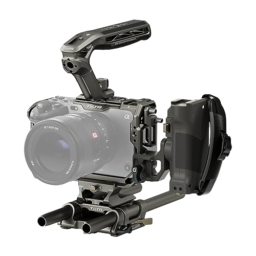 Tilta FX3 FX30 Cage, Jaula de cámara Completa Compatible con Sony FX3/FX30 Pro Kit con Abrazadera de Cable HDMI, asa Superior y Asa de Potencia Avanzada Izquierda - Gris Titanio TA-T16-C-TG