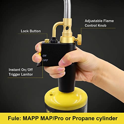 High-Intensity-Propane-Torch-Head-Trigger-Start-Mapp-Gas-Torch-with-Self-Ignition-Brass-Knob-Pencil-Flame-Welding-Torch-Fuel-by-MAPP-MAPPRO-and-Propane-gasCSA-Certified