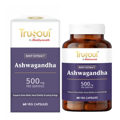 Image of Baidyanath Trusoul Ashwagandha 60 Veg Capsules | Supports Stress Relief Mood Stability | Rich in Antioxidants (Pack of 2)