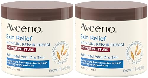 Image of Aveeno Skin Relief Intense Moisture Repair Body Cream with Triple Oat & Shea Butter Formula, Helps Relieve & Restore Extra-Dry Skin with Long-Lasting Moisture, Fragrance-Free, 11 oz- Pack of 2