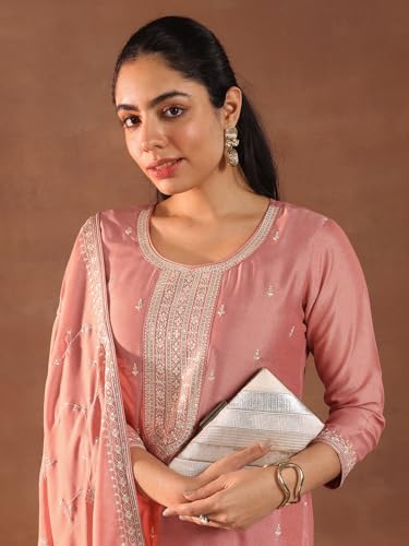 Image of Libas Embroidered Silk blend Straight Kurta Set for Women | ethnic wear | bridal suit | wedding dress | occasion wear