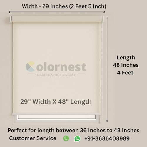 Image of Roller Blinds for Windows 29 Inch W X 48 Inch L | Light Filtering Roll-Up Shades Sun UV Protection for Home & Office White| Customised Size | Heavy Duty in 38 MM Pole