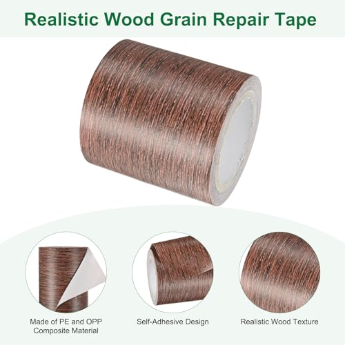 Image of M METERXITY 2-Roll Wood Grain Repair Tape, 2.24in x 15ft Textured Realistic Self-Adhesive Wood Floor Tape Contact Paper for Furniture /Floors /Home [Light Burgundy]